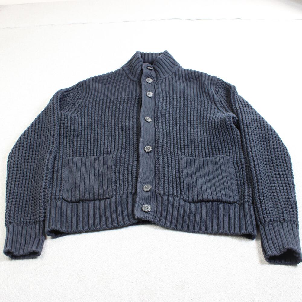 Gap Sweater Cardigan Men XL Blue Waffle Knit Heavyweight Heritage Academia Butto